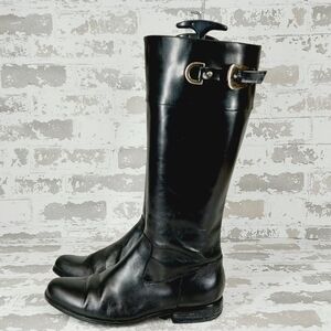 Chandler Almond Toe Zip Black Leather Buckle Ridding Boots W257
